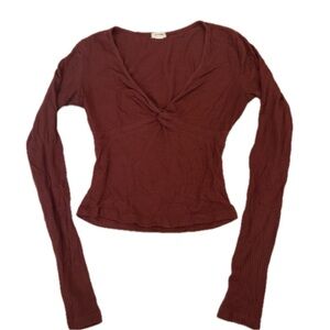 garage burgundy ribbed long sleeve top